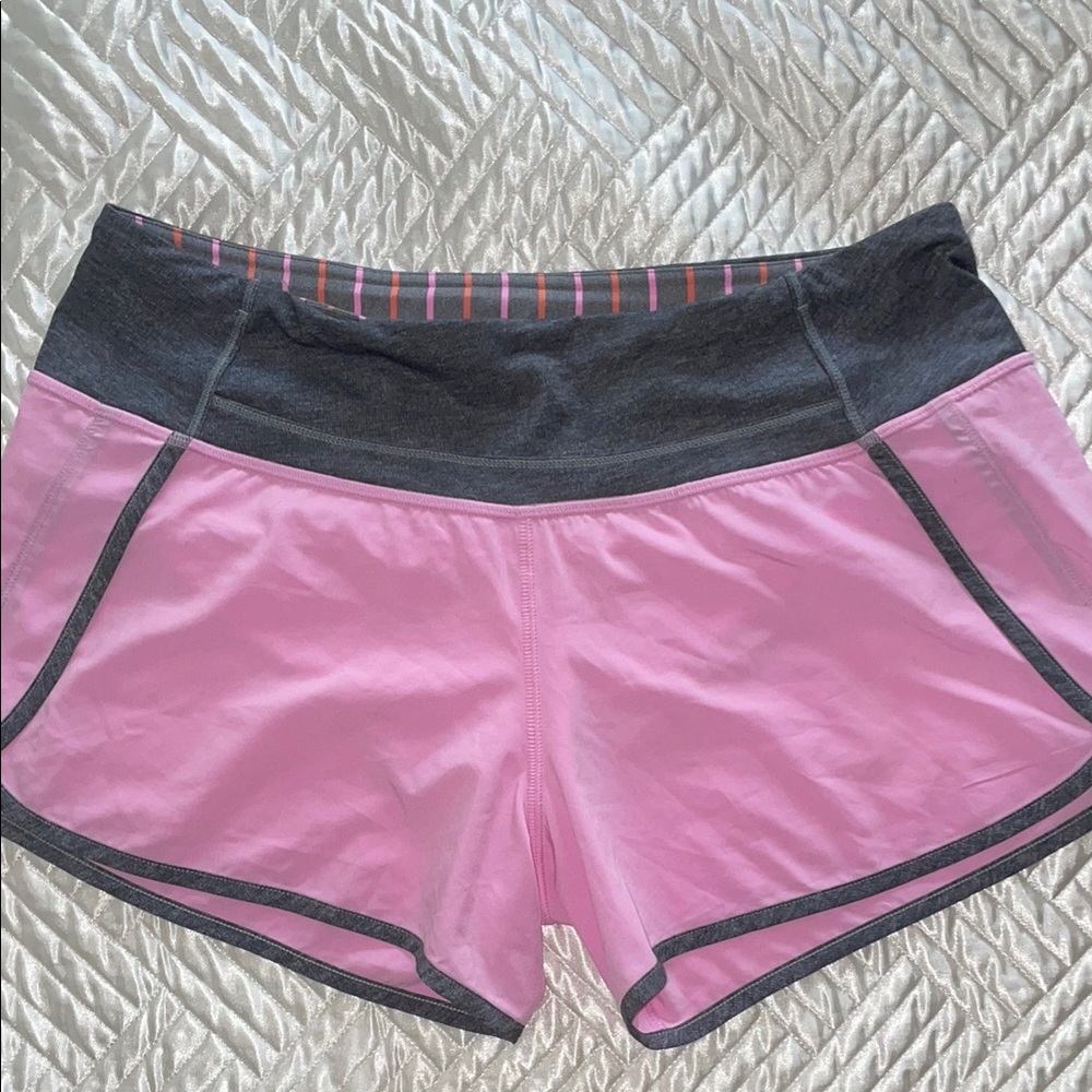 Pink and gray lululemon athletic shorts